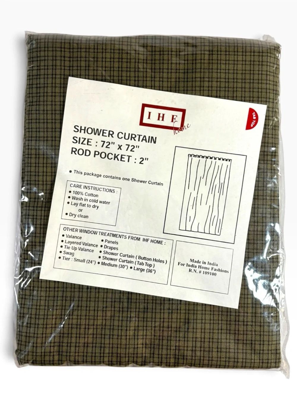 Vintage IHF Home Lined Plaid Shower Curtain 72x72 Pinecone Rustic Country NOS
